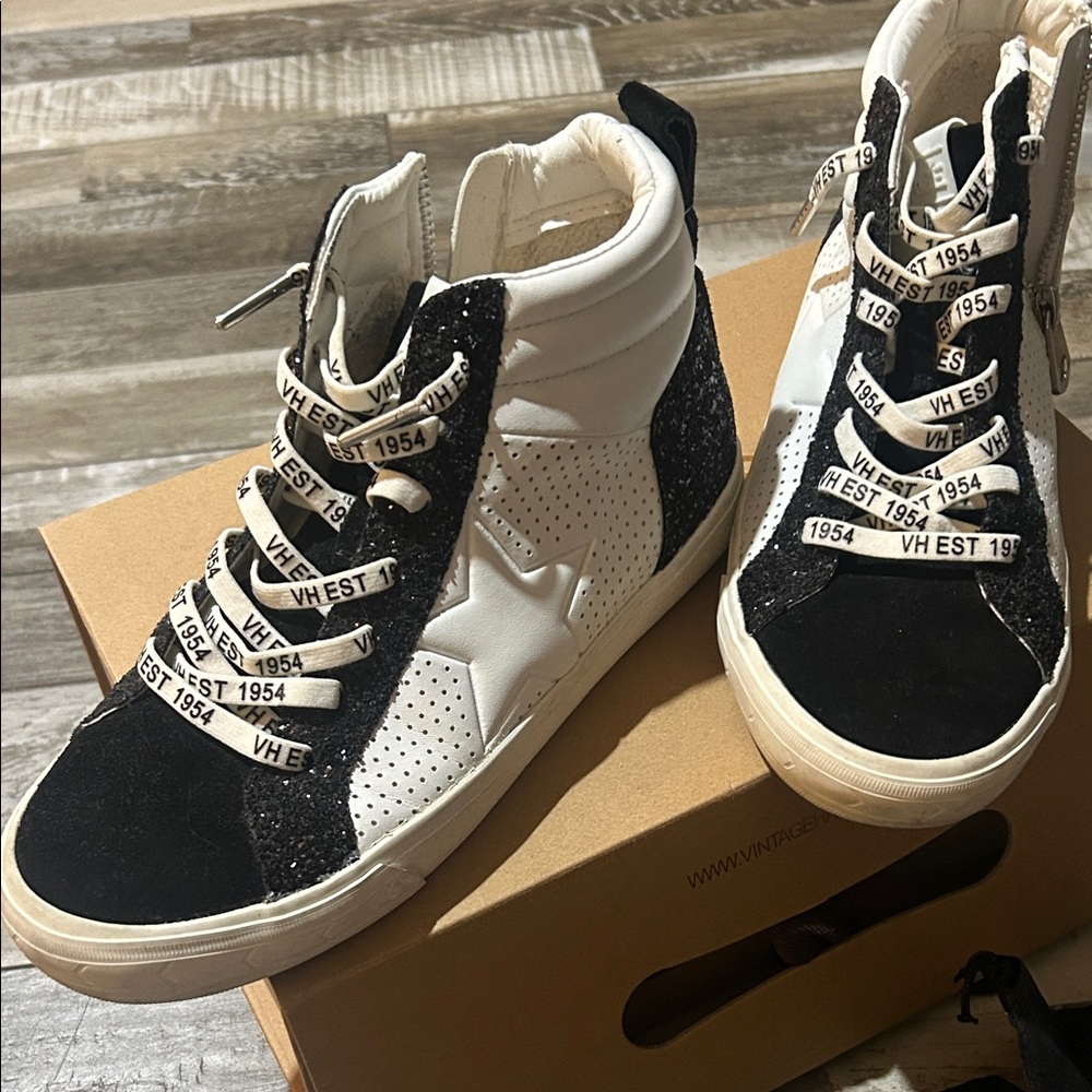 Vintage Havana Black and White High-Top Sneakers